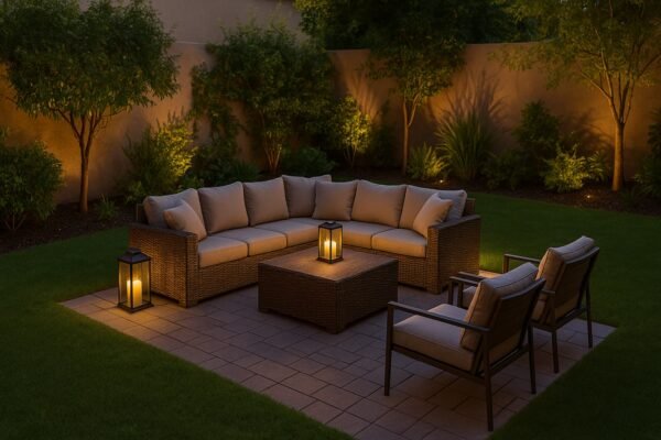 جلسة خارجية أنيقة في حديقة منزلية بالفروانية