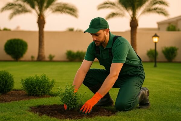 مهندس يزرع نباتات خضراء في حديقة منزلية بالكويت