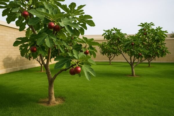 حديقة منزلية كويتية تحتوي على أشجار تين مثمرة