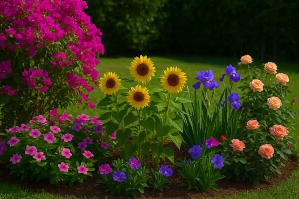 زهور تتحمل الحرارة مثل الجهنمية وعباد الشمس والسوسن والروز