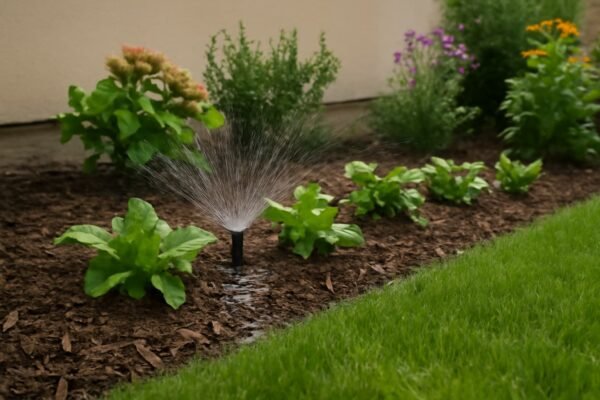 طريقة توزيع المياه على النباتات في حديقة منزلية باستخدام نظام ري متطور