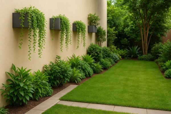 جدار مزروع بنباتات متدلية داخل حديقة