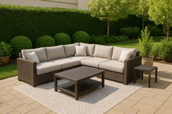 جلسة حديقة منزلية بكنب وحدات وطاولة وسط