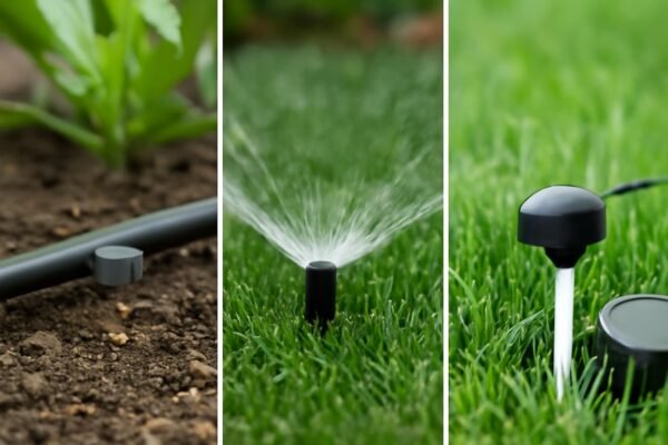 أنواع شبكات الري: تنقيط، رش، ذكي في حديقة
