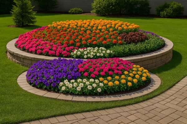 تنسيق الزهور الموسمية في حديقة منزلية