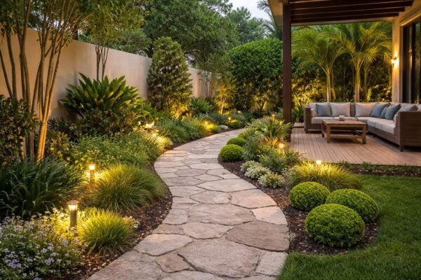 ممر حجري أنيق داخل حديقة بالمنصورية