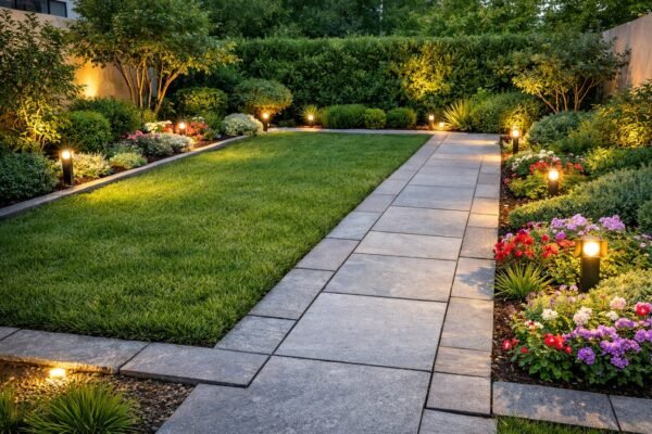 حديقة منزلية حديثة في بنيد القار بثيل طبيعي وممر حجري