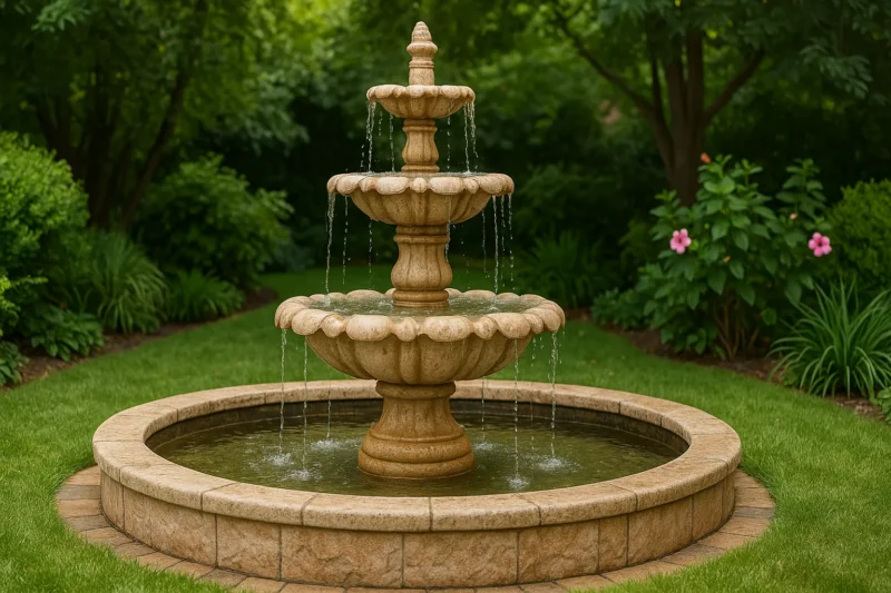 نافورة حجرية في حديقة منزلية بالكويت