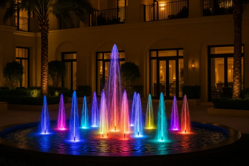 نافورة حديثة بإضاءة LED في أحد فنادق الكويت