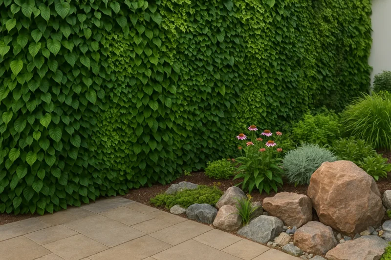 حديقة عمودية بجانب حديقة صخرية في منزل بالكويت