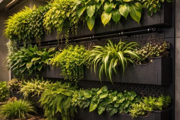 تفاصيل نظام حدائق عمودية موديلار بنباتات متنوعة