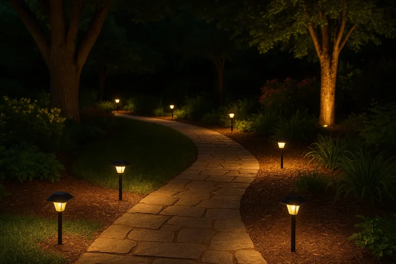 إضاءة حدائق فاخرة في الكويت ليلاً