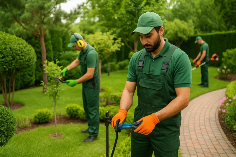 فريق صيانة حدائق بالكويت أثناء العمل