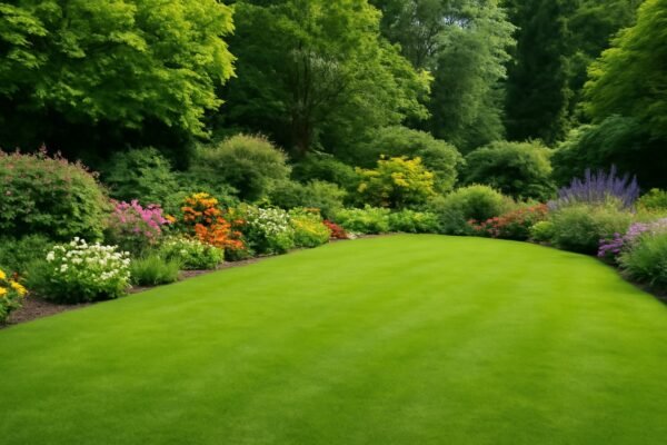 حديقة مزينة بالعشب الطبيعي