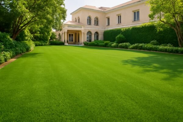 ثيل صناعي داخل حديقة فخمة، مع مساحة كبيرة وجميلة