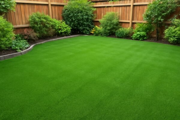 ثيل صناعي مركب في حديقة منزلية، يظهر المسطح الأخضر بشكل طبيعي ومنسق
