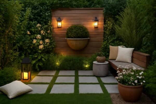ديكورات حدائق صغيرة مع إضاءة ليلية