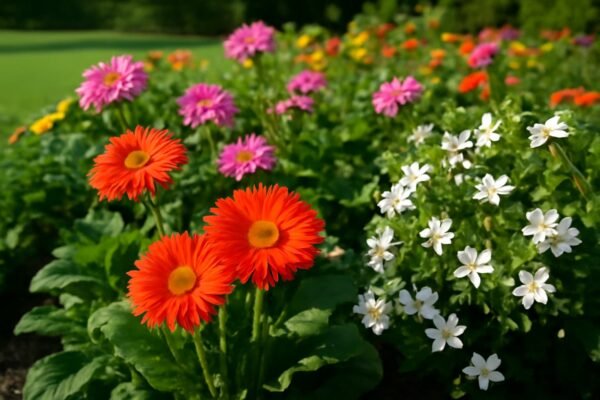 زهور الجربيرا والفُل في حديقة مفتوحة بالكويت