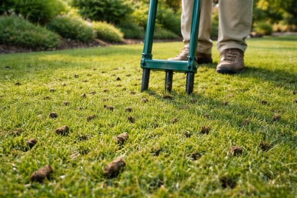 تهوية تربة الثيل الطبيعي في حديقة منزلية