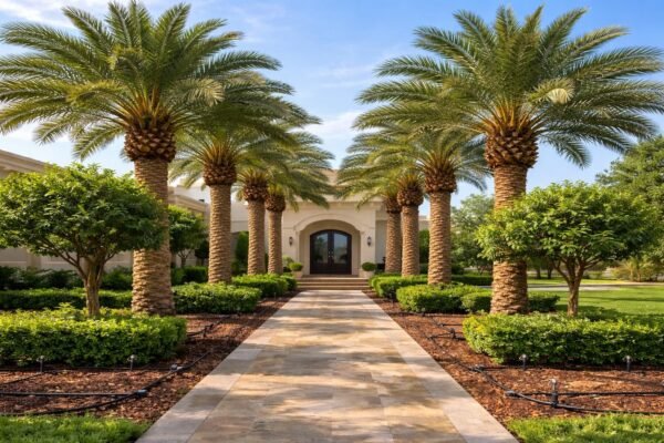 توريد نخيل كناري على مدخل منزل كويتي