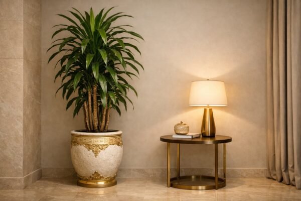 نبتة دراسينا طويلة في ركن داخلي فاخر بمنزل بالكويت