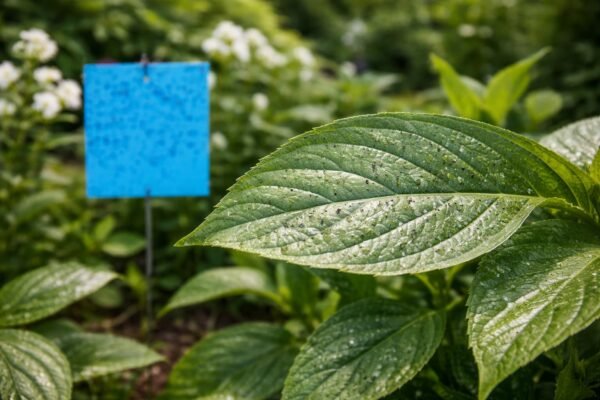 ورقة نبات بآثار فضية خفيفة بسبب التربس