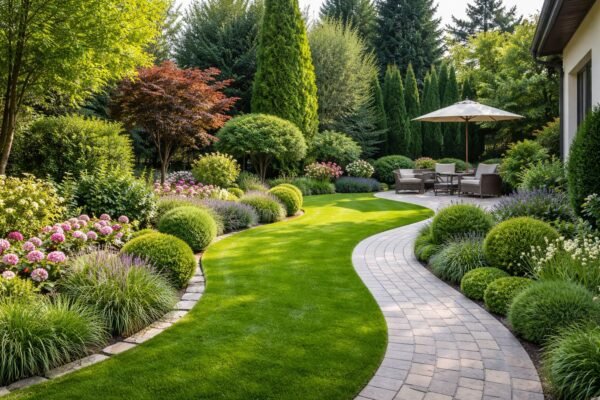 حديقة منزلية بتوزيع نباتات متدرج