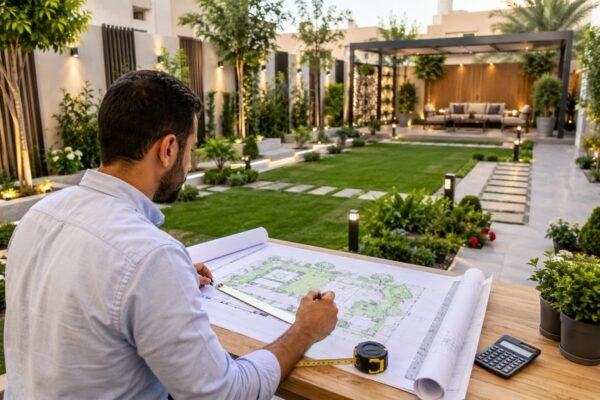 مهندس يصمم حديقة منزلية