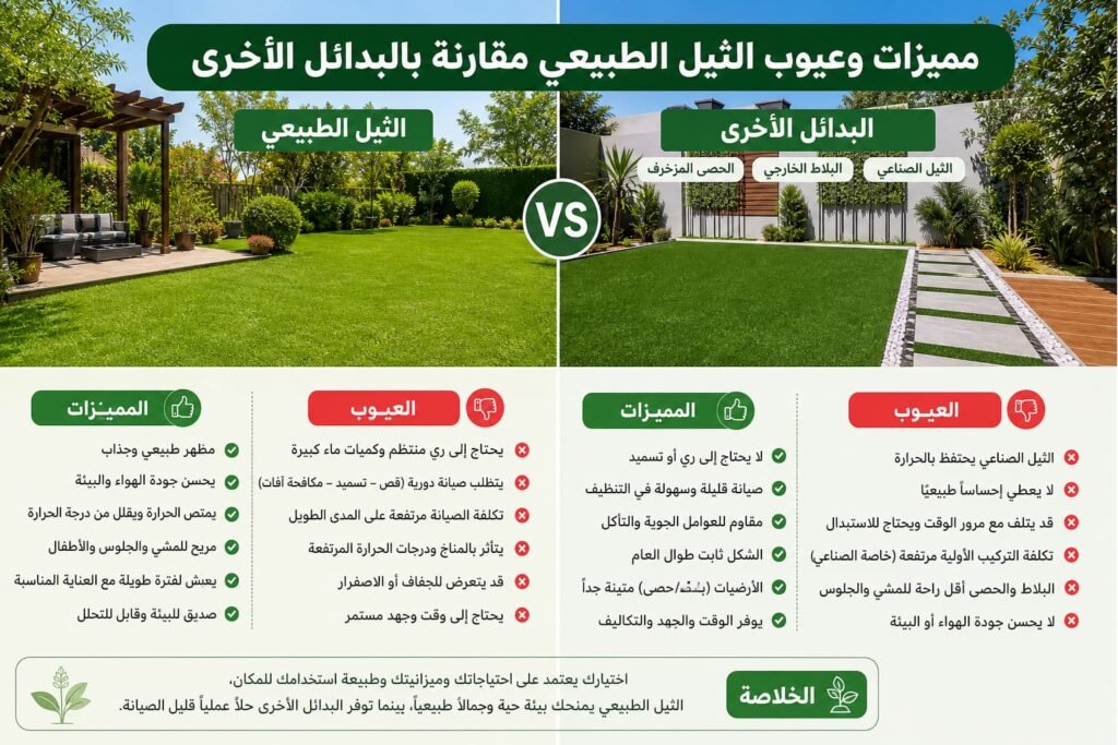 مميزات وعيوب العشب الطبيعي